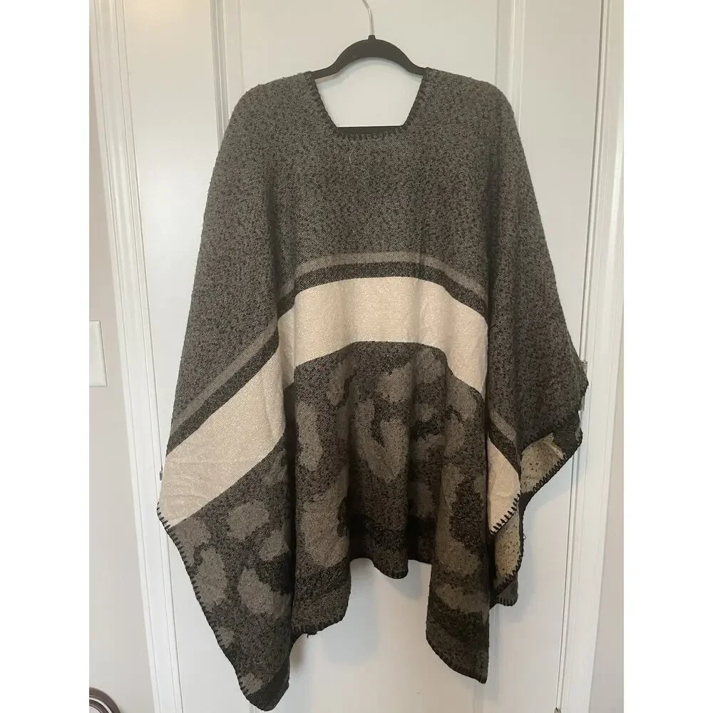 Marc New York Women’s Cheetah Striped Printed Poncho Shawl Wrap One Size